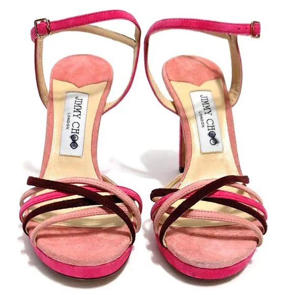 JIMMY CHOO Lilah 100 Hot Pink Suede Strappy Platform Heels Size EU37 7US Sandals